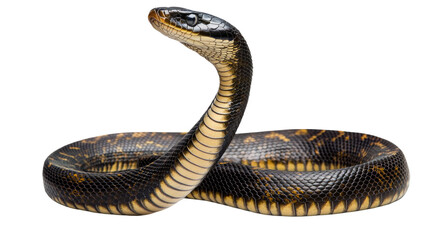 Fototapeta premium Black Racer Snake with Striking Yellow Stripes: The captivating gaze of a black racer snake with its mesmerizing yellow stripes, coiled and poised in a dramatic display of nature's artistry.