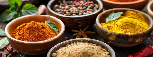 Fototapeta premium Indian Spices and Curry Powders in Bowls