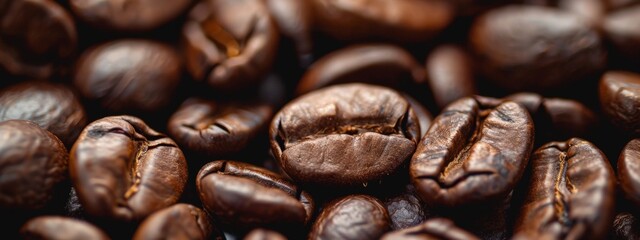 Obraz premium Roasted Coffee Beans Close-Up with Glossy Texture