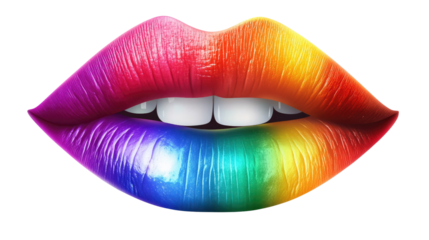 Rainbow Lips: A vibrant, close-up shot of a mouth with rainbow-colored lipstick.  The image is bold, expressive, and perfect for beauty, fashion, or LGBTQ+ related projects. 
