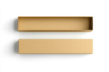 A simple, rectangular, golden box is displayed, showcasing a smooth, minimalist design.