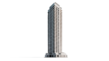 Modern Skyscraper Architecture: A sleek and towering skyscraper against a clear sky, showcasing modern architecture and urban development.  