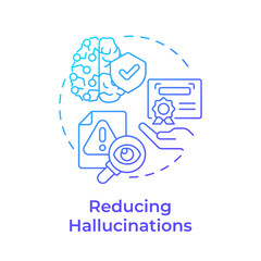 Reducing inaccurate responses blue gradient concept icon. Real verified sources. Benefit of RAG services. Round shape line illustration. Abstract idea. Graphic design. Easy to use in article