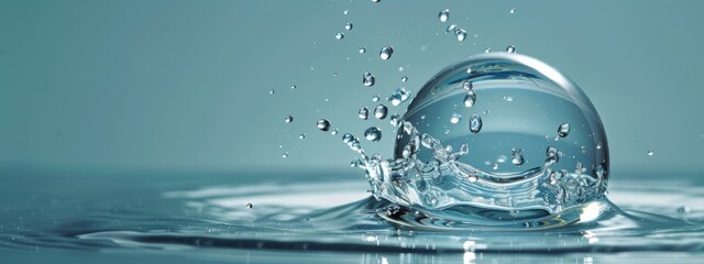 Water Droplet Splashing on Smooth Blue Surface