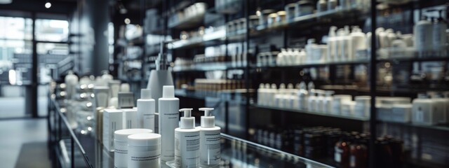 Fototapeta premium Modern Store Shelves with Beauty and Skincare Products