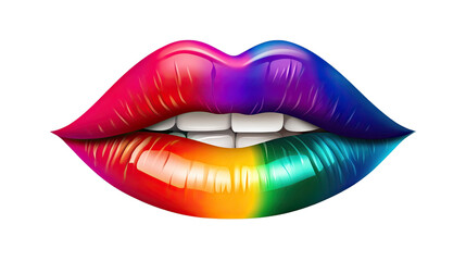 Rainbow Lips: A vibrant, close-up shot of glossy lips painted in a spectrum of rainbow colors.  The image is bold, playful, and perfect for representing LGBTQ+ pride, beauty, and individuality. 