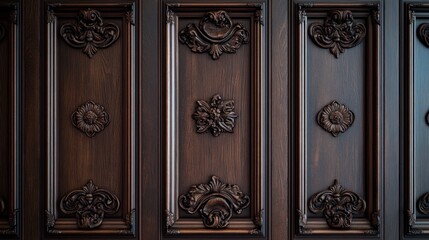 Ornate wooden paneling featuring intricate carvings and designs.