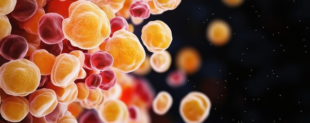 Obesity disease concept. Abstract representation of colorful cells in a dark environment, illustrating biology.