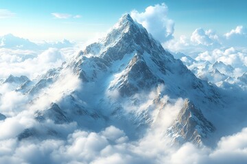 Obraz premium Snowy mountain peak above clouds, serene.
