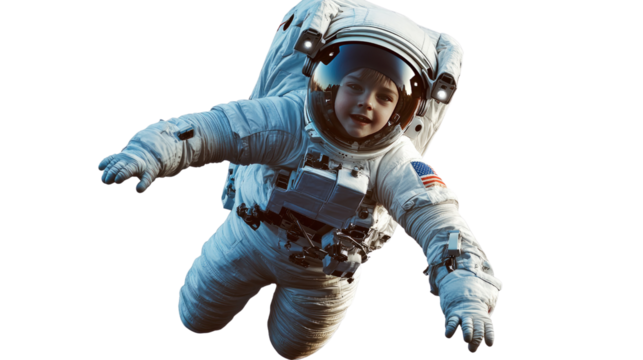 Astronaut Floating in Space: A child astronaut soars through the vastness of space, a symbol of wonder, exploration, and the boundless possibilities of the future.  