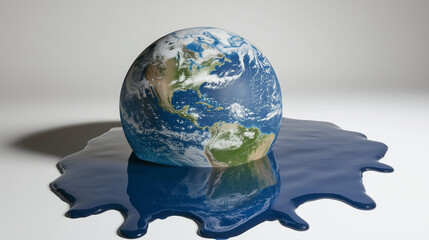 Globe melting in water, depicting climate change, environmental concern, creative concept