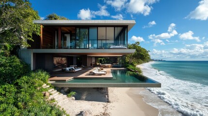 Fototapeta premium Beach house with cantilevered balconies.