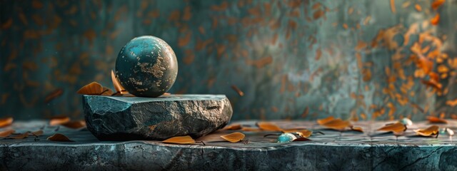 Abstract Composition with Earth Globe on Rustic Table