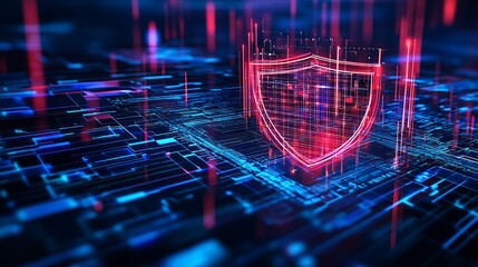 Abstract Digital Shield Concept with Binary Data Surrounding in a Secure Cyber Environment