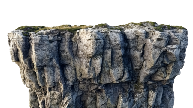 Isolated Stone Clifftop, Rocky Outcrop, Grassy Summit, Natural Formation
