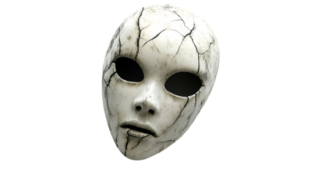Cracked White Mask, Mystery, Halloween, Theatre, Costume, Scary, Ghostly, Antique, Distressed, Face