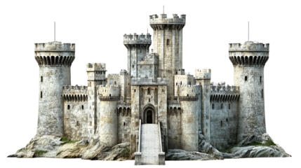 Majestic Medieval Castle Stone Walls, Towers, and Fortress