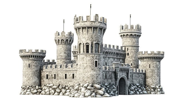 Medieval Stone Castle Fortress Towers, Walls, and Gate - Powered by Adobe