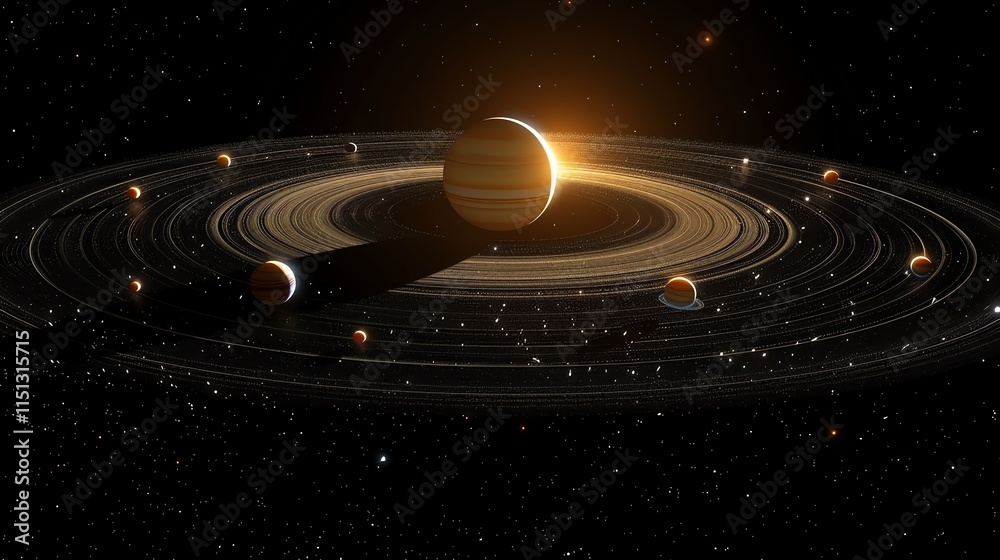 Canvas Prints planetary system with rings and moons.