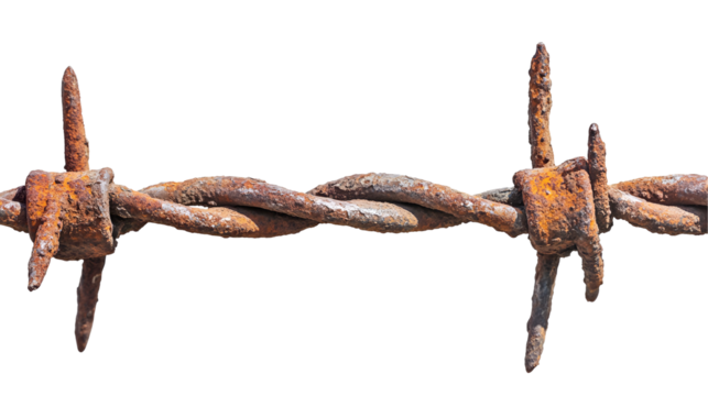 Rusty Barbed Wire Fence Old, Oxidized, Metal, Sharp Spikes