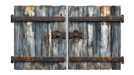 Rustic Weathered Wooden Gate, Double Doors, Iron Hinges, Antique