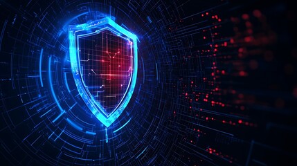 Digital Security Shield Technology with Futuristic Data Streams in a Cyber Protection Concept