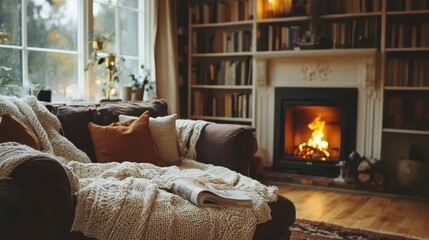 Cozy living room with a knit blanket