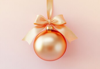 Elegant Orange Christmas Ornament with Ribbon Against Soft Background