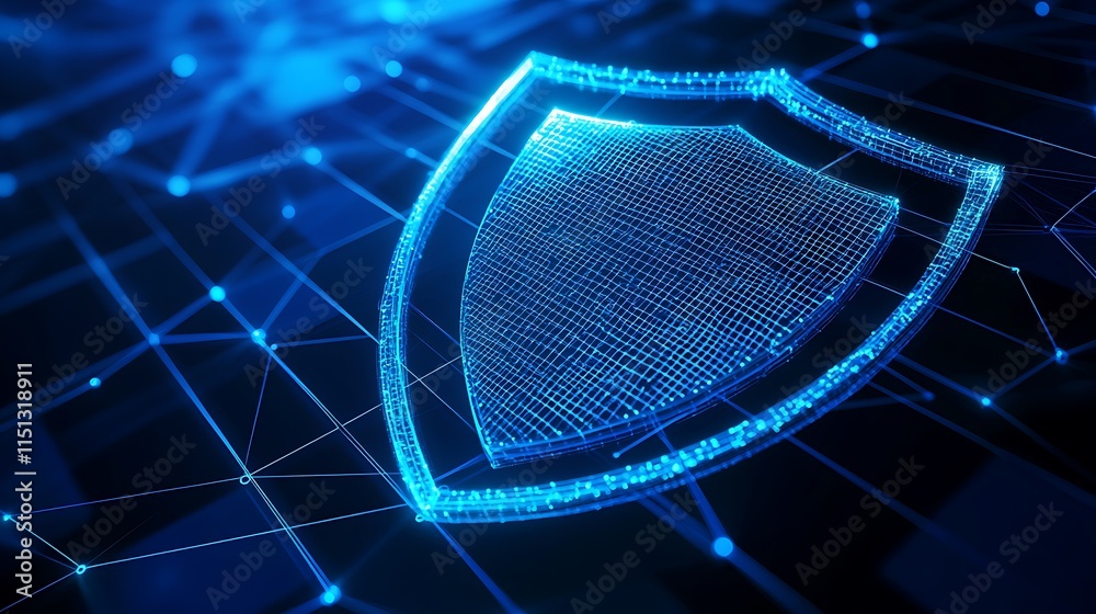 Poster digital shield icon in cybersecurity concept with futuristic technology design and abstract backgrou