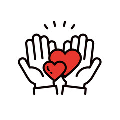 ペアになったハートを包む手のイラスト＿編集可能なラインアイコン＿袖あり