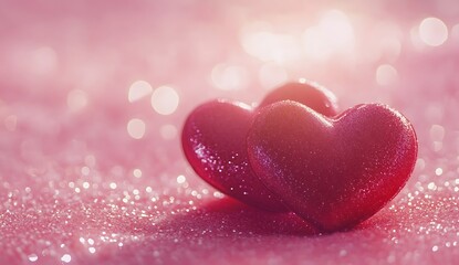 Fototapeta premium Romantic Valentine's Day Red Hearts with Glitter Background