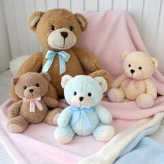 Teddy bears in a bed