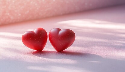 Fototapeta premium Romantic Valentine's Day Red Hearts with Glitter Background