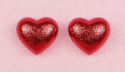 Obraz premium Romantic Valentine's Day Red Hearts with Glitter Background