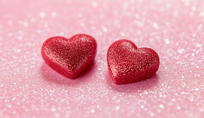 Fototapeta premium Romantic Valentine's Day Red Hearts with Glitter Background