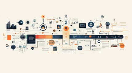 Creative infographic presenting the history of social media, with timelines, milestones, and key developments in engaging visuals.