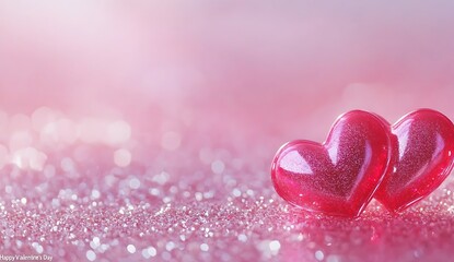 Obraz premium Romantic Valentine's Day Red Hearts with Glitter Background