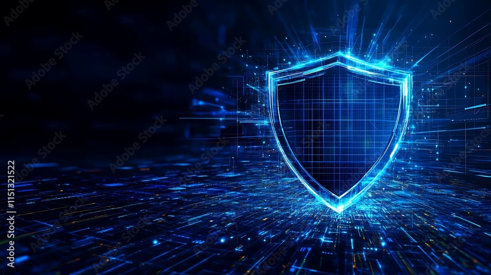 Aufkleber Digital Shield Symbol Representing Cybersecurity and Data Protection in a Futuristic Blue Environment