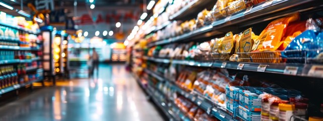 Brightly Lit Supermarket Aisle with Products
