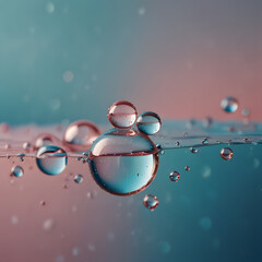 water droplets floating on a pastel pink and blue background