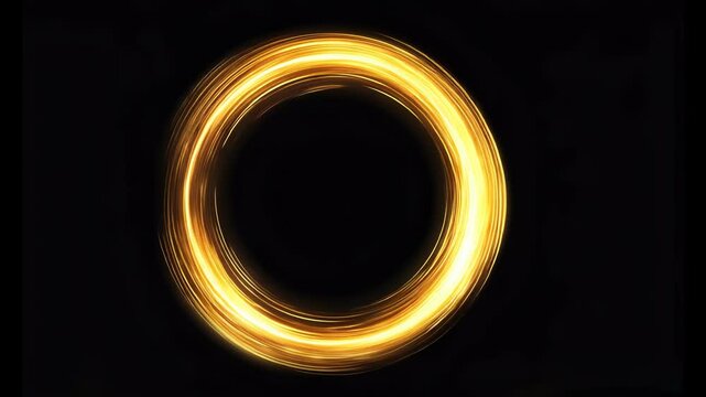 Abstract Golden circle round ring frame Portal with glowing golden lines and glitter particles isolated on black background with golden sparkles, VFX