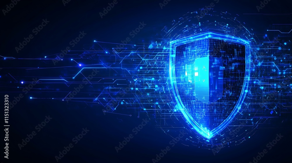 Wall mural digital shield with futuristic technology background for cybersecurity and data protection concept