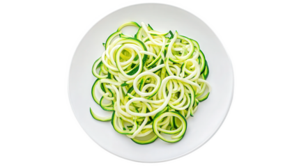 Fresh Spiralized Zucchini Noodles on White Plate Ready to Serve