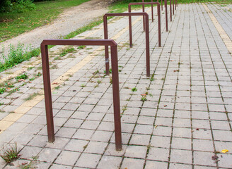 turnstiles made of metal material - hitching posts for horses to rest on the tourist route