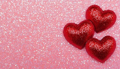Fototapeta premium Romantic Valentine's Day Greeting with Glitter Hearts