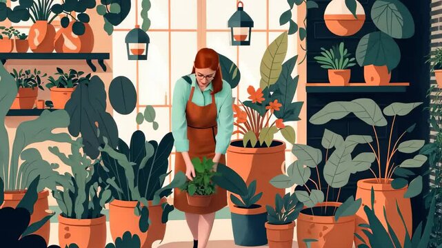 Agriculture gardener hobby and garden job. Woman planting gardens flowers, gardener flowers. Flat vector illustration.