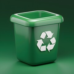 Green Recycling Bin with White Recycling Symbol, Promoting Environmental Awareness.