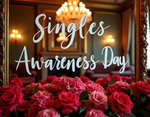 Singles awareness day celebration with elegant floral arrangement and chandelier lighting for holiday theme