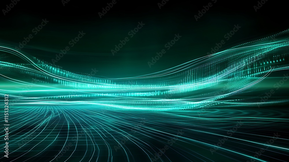 Poster Futuristic Abstract Light Waves with Green and Black Background for Technology and Digital Concepts