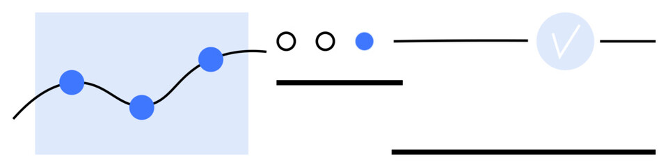 Data line graph with connected dots, multiple points of focus, checkmark symbol and lines. Ideal for business analytics, progress tracking, data visualization, performance metrics, strategic